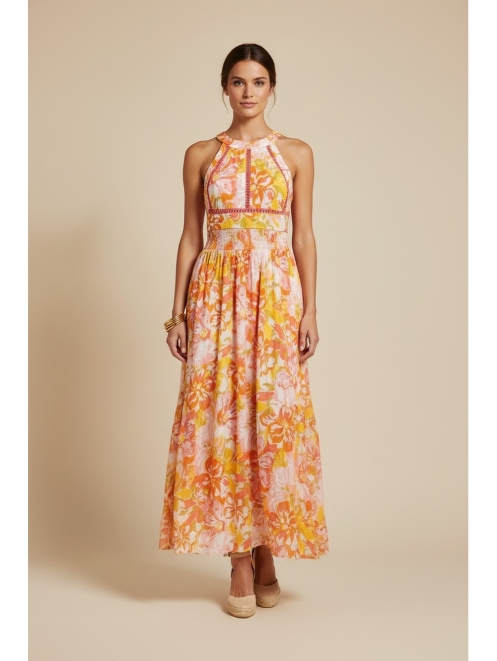 Abel The Label Anthropologie Floral Halter Maxi Dress Medium EUC